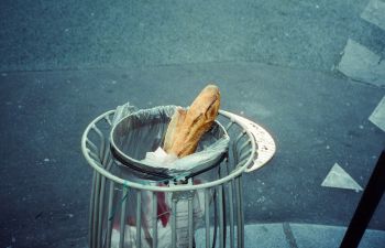 A loaf of bread in a bin