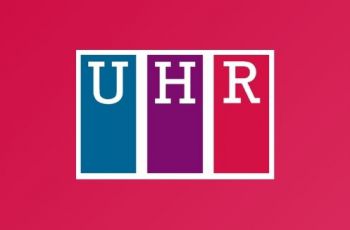 UHR logo on pink background