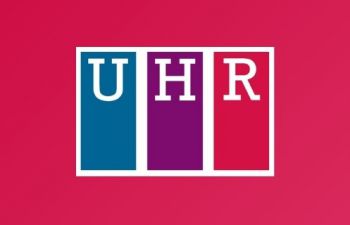 UHR logo on pink background