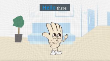 A screenshot from a new animation video showing a cartoon hand in a clinical setting