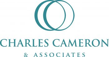 White background with grey text stating 'Charles Cameron & Associates' with two circles intertwined above the text