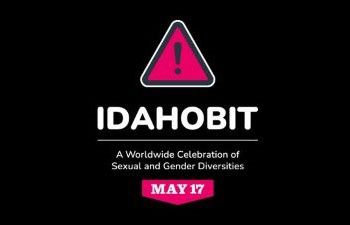 International Day Against Homophobia, Biphobia and Transphobia pink logo on black background