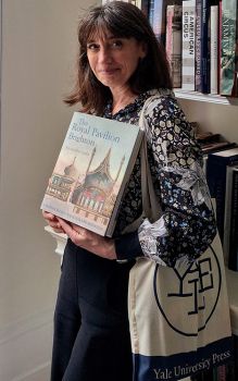 Alexandra Loske with her new Royal Pavilion book at Yale UP offices in London