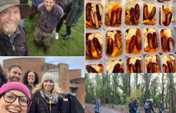 A composite pic of people smiling while out doing litter picks and planting trees