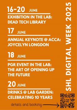 image of shl week poster, mostly text about the exhibition and the drinks in the garden