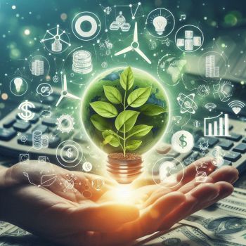 Hand holding a lightbulb with a plant growing inside it