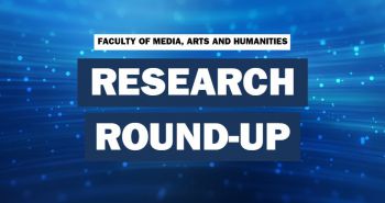 The words research round-up on a blue background with white stars