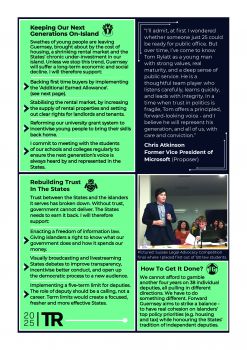 Tom's Manifesto is in 4 parts, 3 depict areas of focus for his campaign and the third shows him in a moot at Sussex