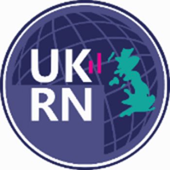 UK Reproducibility Network logo, graphic image of the UK on a globe shape, with the letters UKRN