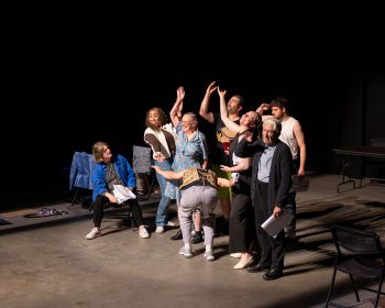 Performers on stage during Between the Acts, adapted from Virginia Woolf's novel by Eleanor Lybeck and directed by Jen Heyes