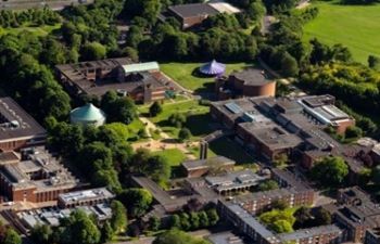Aerial view of Falmer campus with Attenborough Centre, Falmer and Arts buildings