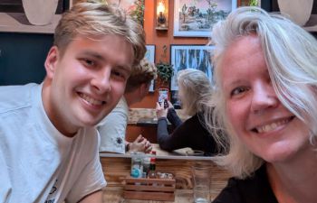 Mentee Angus Simpson and mentor Lisa Fransson sat at the Garden Café in Brighton.