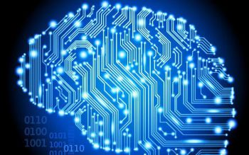 Graphic depicting a brain constructed of circuits