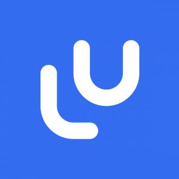 LearnUpon logo, letters L and U on blue background