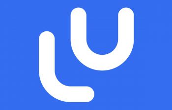 LearnUpon logo, letters L and U on blue background
