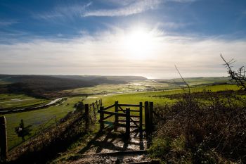 View through old gate of South Downs path