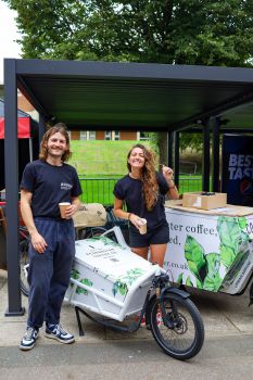 A picture of two people from Redroaster Coffee at a previous Freshers Foodie event