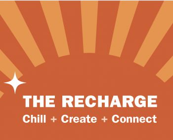 The Recharge, with a twinkling star and sun rays behind it