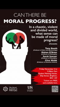 Poster displaying information about the event with an image suggestive of a debate