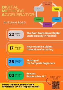 Orange poster with Digital Methods Accelerator programme for Autumn 2025