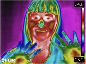 A thermal image of Prof Gillian Forrester shows a cooler area on her nose
