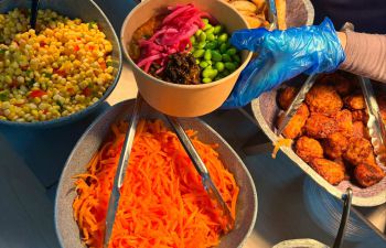 A photo of a colourful food spread
