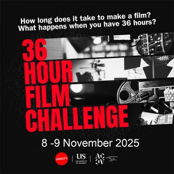 36 Hour Film Challenge 2025 poster- event is 8 - 9 November 2025. Text reads: How long does it take to make a film? What happens when you have 36 hours?