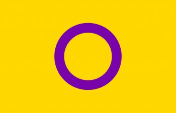 A yellow flag with a purple ring