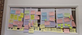 Post-it notes in flip chart paper with ideas from the Sussex School for Progressive Futures affiliates