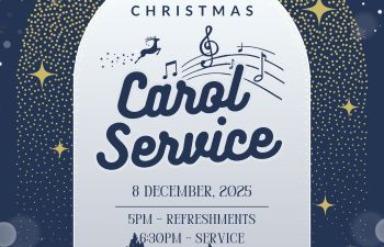 Christmas Carol Service graphic with white letters on blue background