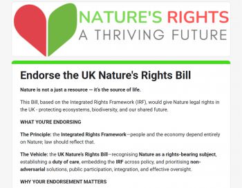 An image from the online petition to gain signatures to support/ensorse the UK Nature's Rights Bill