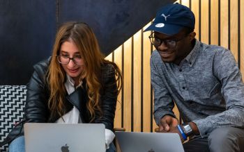 Students study on a laptop