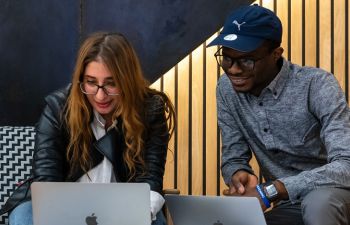 Students study on a laptop