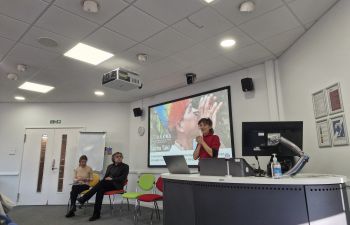 Professor Alice Eldridge speaking at the Symposium