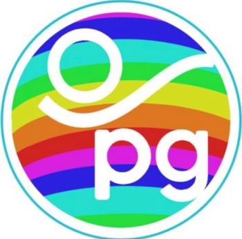 Rainbow colours in a circle with 'PG' written in white in the middle