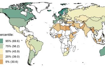 A world map colour coded to display the scores on the Individualism-Collectivism score