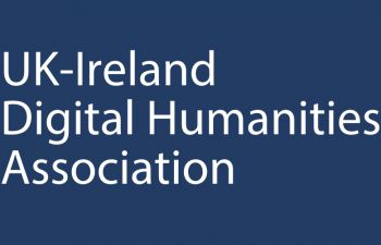 words UK Ireland Digital Humanities Association on blue and orange background