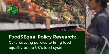 openining title of food policy film. A woman shopping in a supermarket