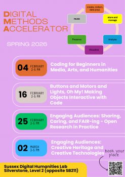 purple poster with the programme for the spring