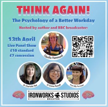 Image of host and panel of a live psychology show