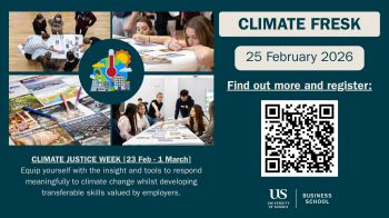 The image includes a sign up link and QR code that links the booking page. There are images included of previous workshops which show students gathered around a table working as a team with a facilitator guiding them through the workshop.