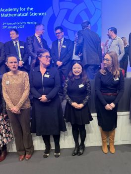 Karrie Liu and Fellows attending The Academy for the Mathematical Sciences inaugural event in London. Karrie is pictured in the bottom row, 2nd from right.
