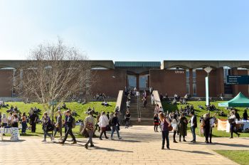 Students walking in Library Square