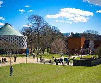 Outdoor picture of campus including The Meeting House