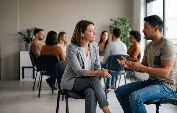 People talking in small groups