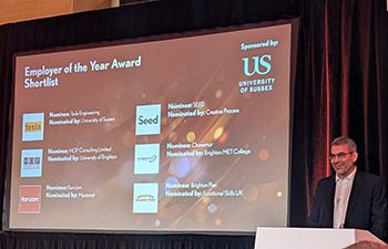 Professor Robin Banerjee, Pro-Vice-Chancellor for Global and Civic Engagement, presents at the event