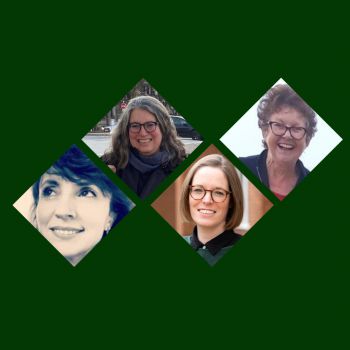 A set of diamond-shaped photo tiles arranged in a horizontal cluster on a dark green background