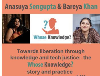 orange poster with photograph of Anasuya Sengupta and Bareya Khan