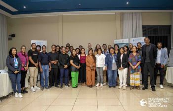 Liz and Tom with participants at a workshop for civil society activists co-organised by Transparency Initiative Madagascar and the UK embassy, Antananarivo