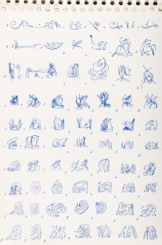 A note book showing a series of ink drawings by Anna Mendelssohn